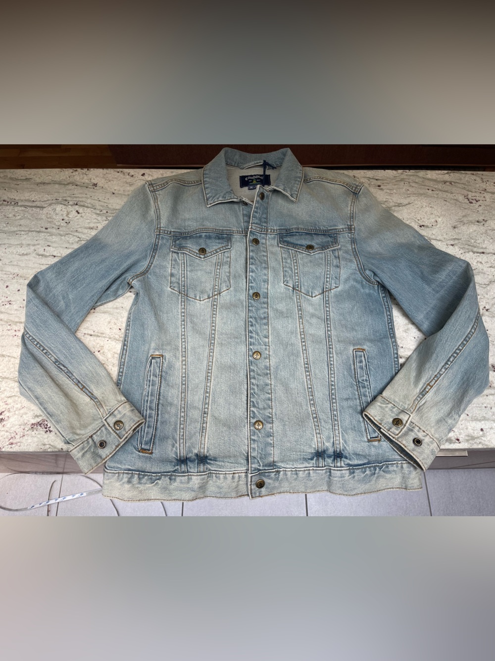 NWT chubbies En Fuegos Trucker Jacket Unlined Light Blue Denim Shirt Medium
